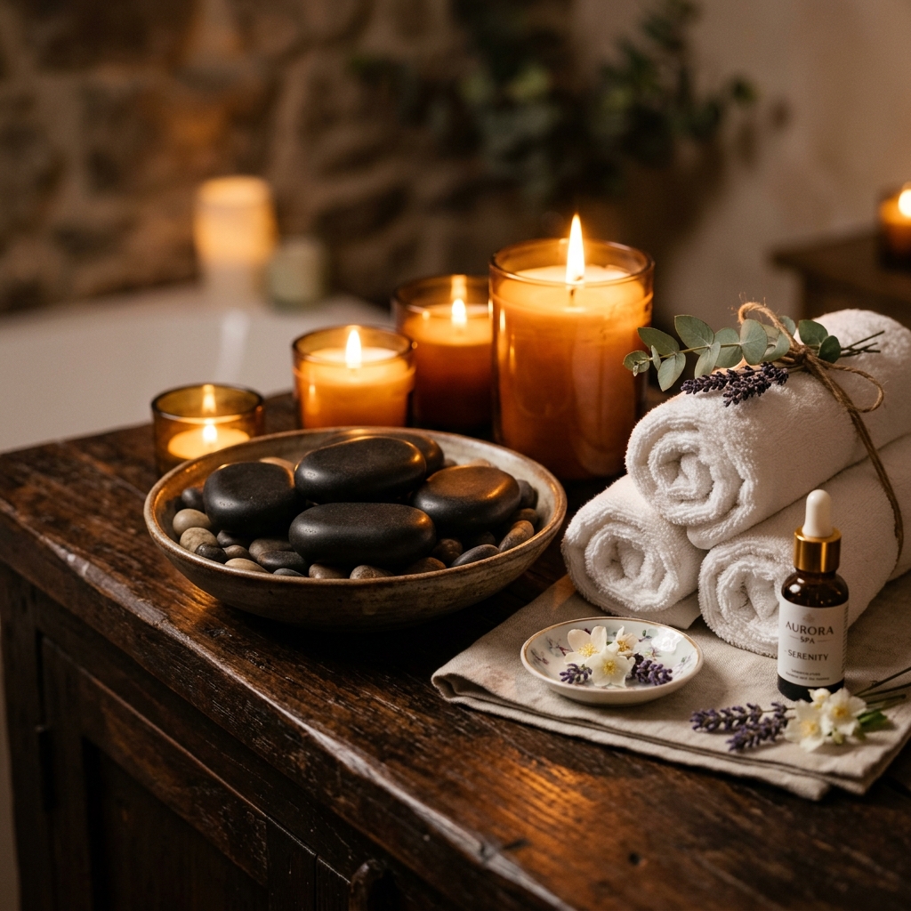 Luxury home spa stones and candles